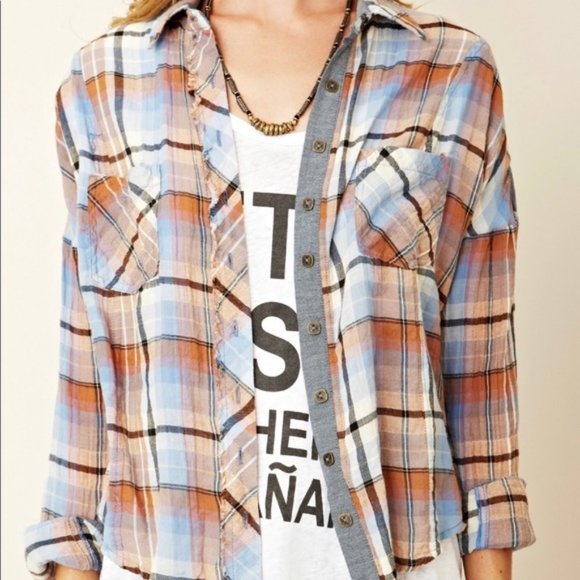 We The Free | Flyaway Plaid Chambray Cotton Shirt Size XS - Picture 3 of 9